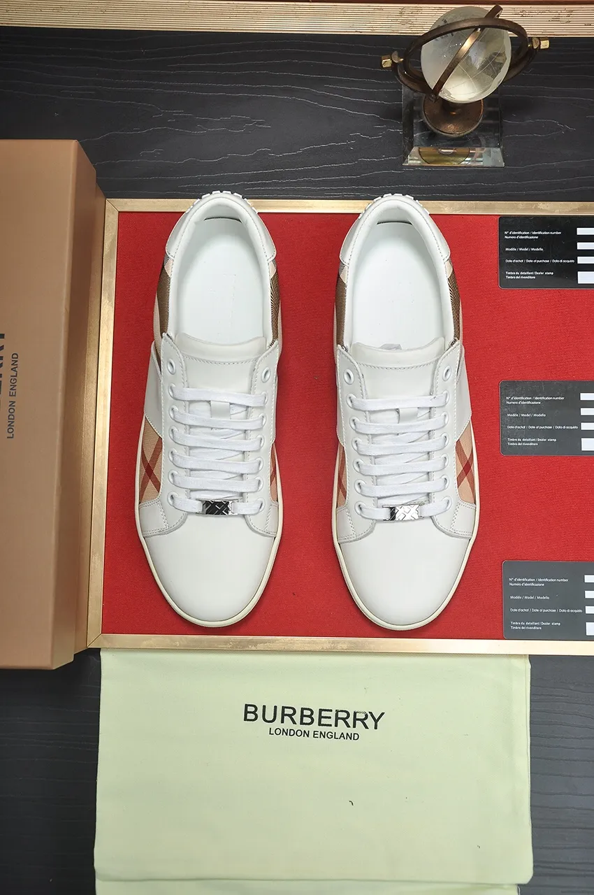 Men's shoes💰480💶[Burberry] (cowhide lining) classic low-top sneakers｜Imported cowhide with classic plaid fabric｜Cow leather lining｜Original outsole｜Fine workmanship and comfortable to wear Size: 38-44 (customized at 45)